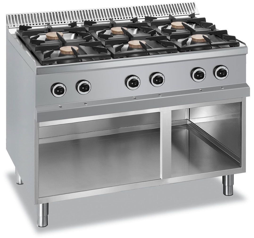 CUCINA A GAS 6 FUOCHI SU FORNO A GAS 2/1 GN - 18706000 - Cucine  professionali